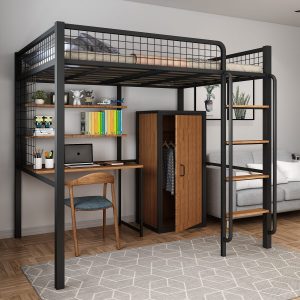 Кровать-чердак с рабочей зоной и шкафом №97 — Кровати из металла